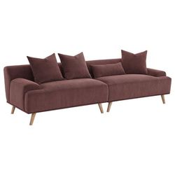 💎Mid Century Modern Corduroy Upholstered Extra Long Sofa Wine Red Sillon💎