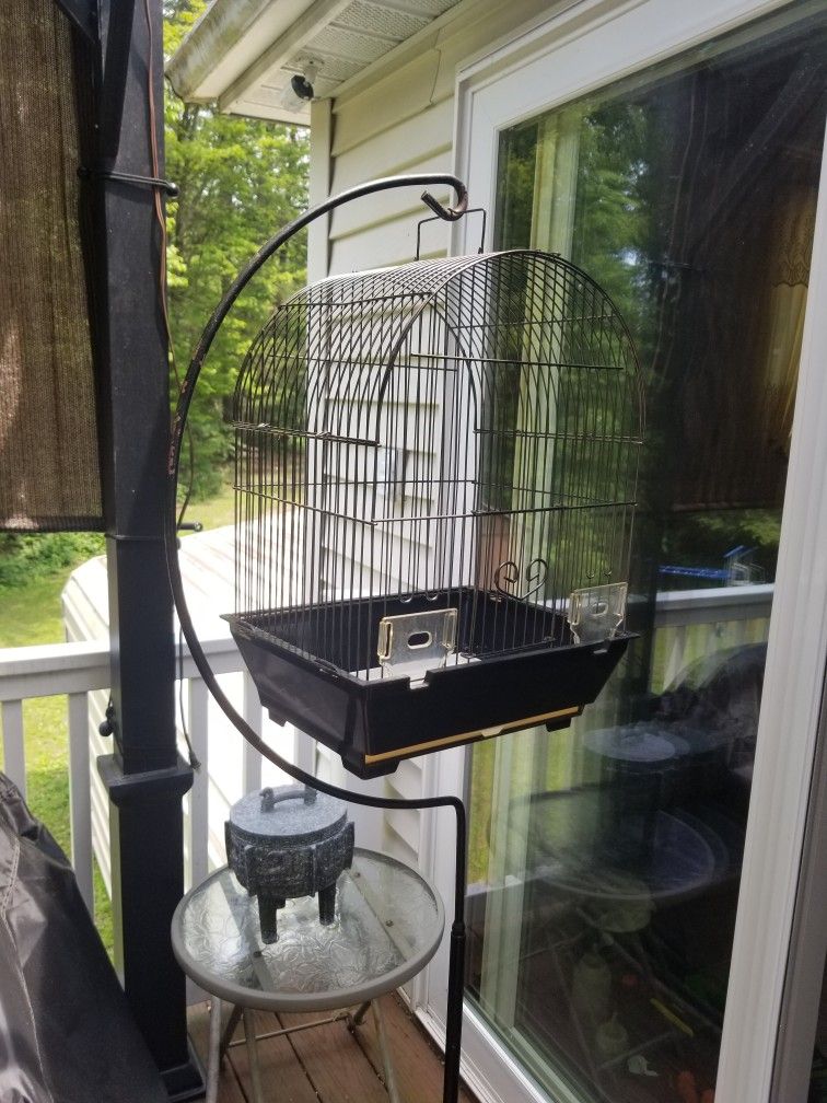 Vintage Bird Stand With Cage