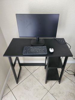 22 in ONN Monitor, Computer Desk , Wireless Keyboard,& Wireless Mouse & HDMI Cable