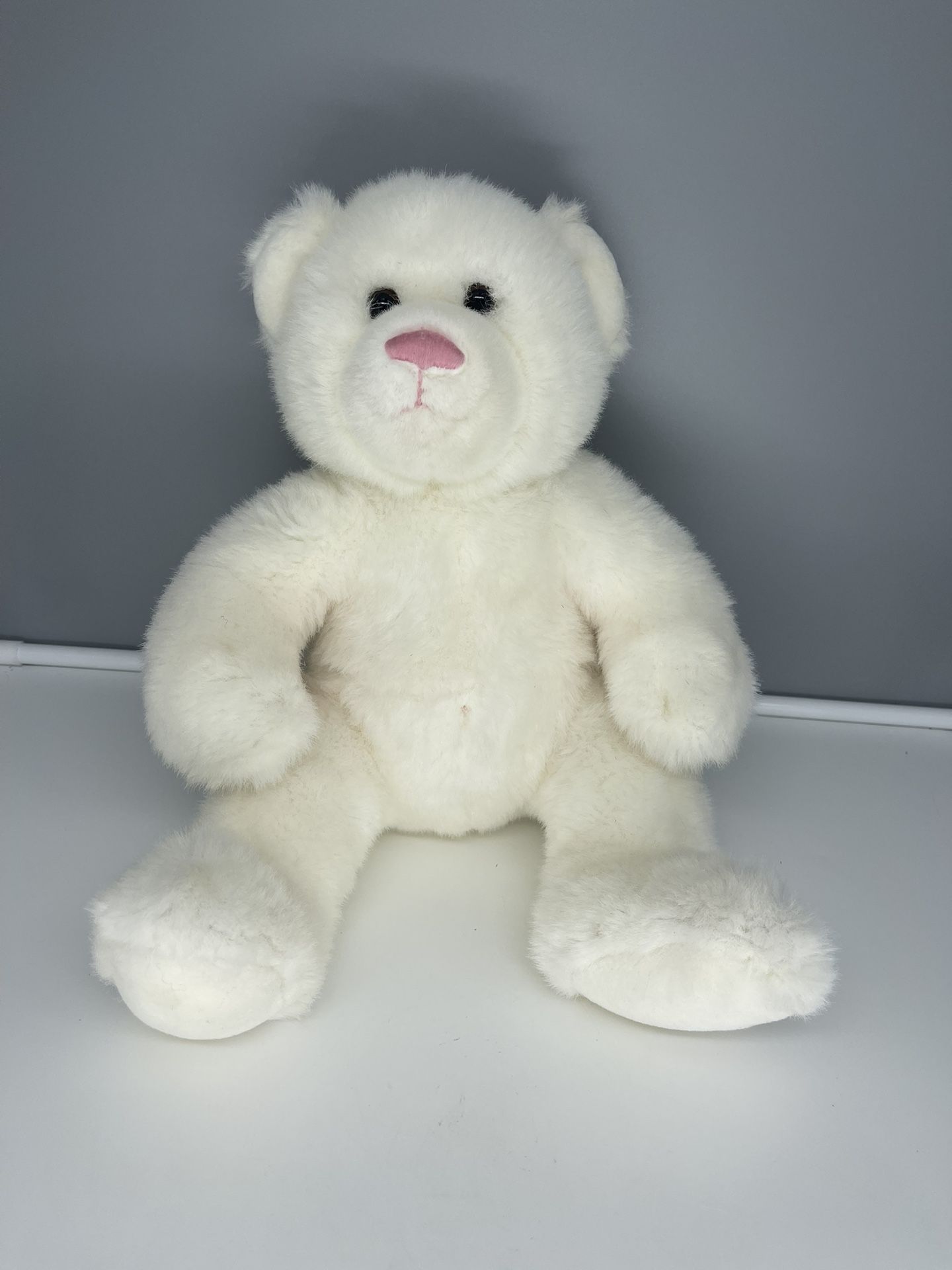 Vintage Build A Bear Plush White Bear Pink Nose Stuffed Animal 1990s