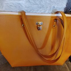 BCBG Paris Lock Tote Bag Purse Fall Autumn Orange Rust