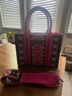 Pink and brown wrangler aztec tote boho shoulder and cross body bag