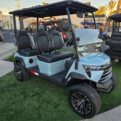 2026 VOYAGER COMMANDER 4-FORWARD 72-VOLT LITHIUM STREET LEGAL LSV GOLF CART IN METALLIC GLOSS BLUE SKIES BLUE W/BLACK SEATS W/BLUE PIPING & STITCHING