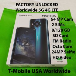 T Mobile NOKIA 8.3 5G 6.8" 64 MP Cam 2 SIMs Unlocked