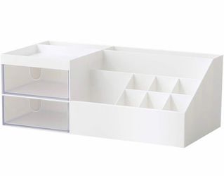 Marknor Cosmetic/Makeup Vanity Organizer Box, Mini Desk Storage for Office Supplies, Bathroom Counter or Dresser, White