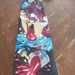 Looney Tunes Tasmanian Devil Black Paint Splatter Necktie/Tie 