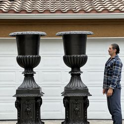 Monumental Iron Urns And pedestals 