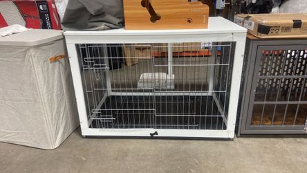 White Wood and Wire Dog Crate with Tray
