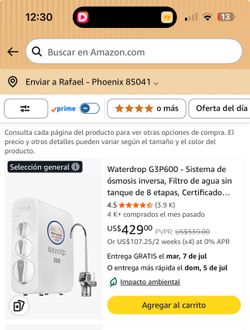 Waterdrop G3P600 - Sistema de ósmosis inversa, Filtro de agua sin tanque de 8 etapas, Certificado...