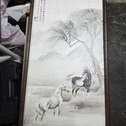 CHINESE PAINTING OF TWO HORSES 