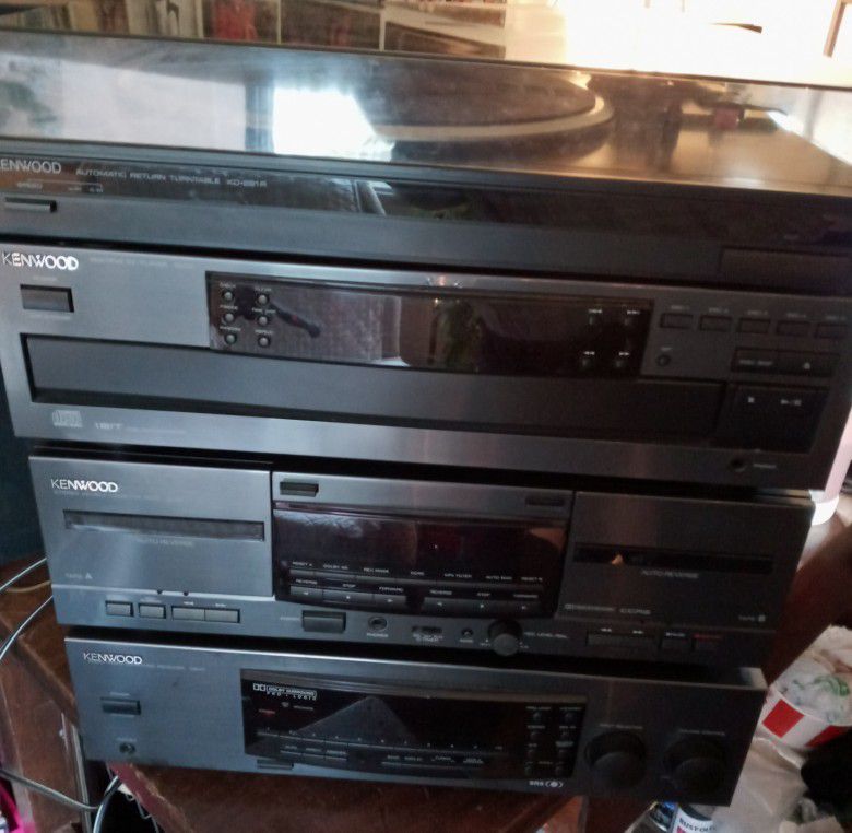 Kenwood receiver turntable 5-disc CD changer dual CS speakers 1990s vintage ALL WORK GREAT