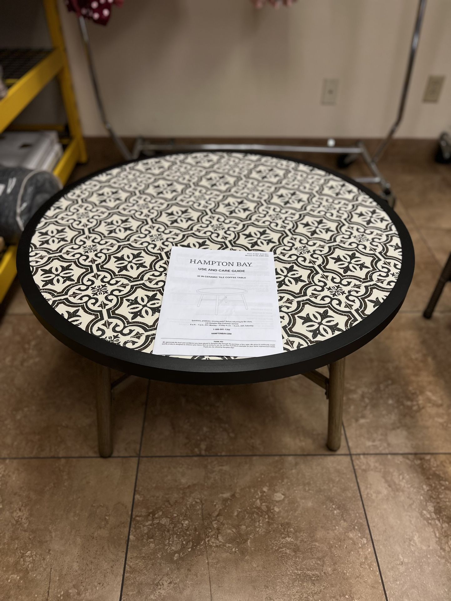 New Hampton Bay Mix and Match Round Metal Outdoor Coffee Table with Ceramic Tile Top