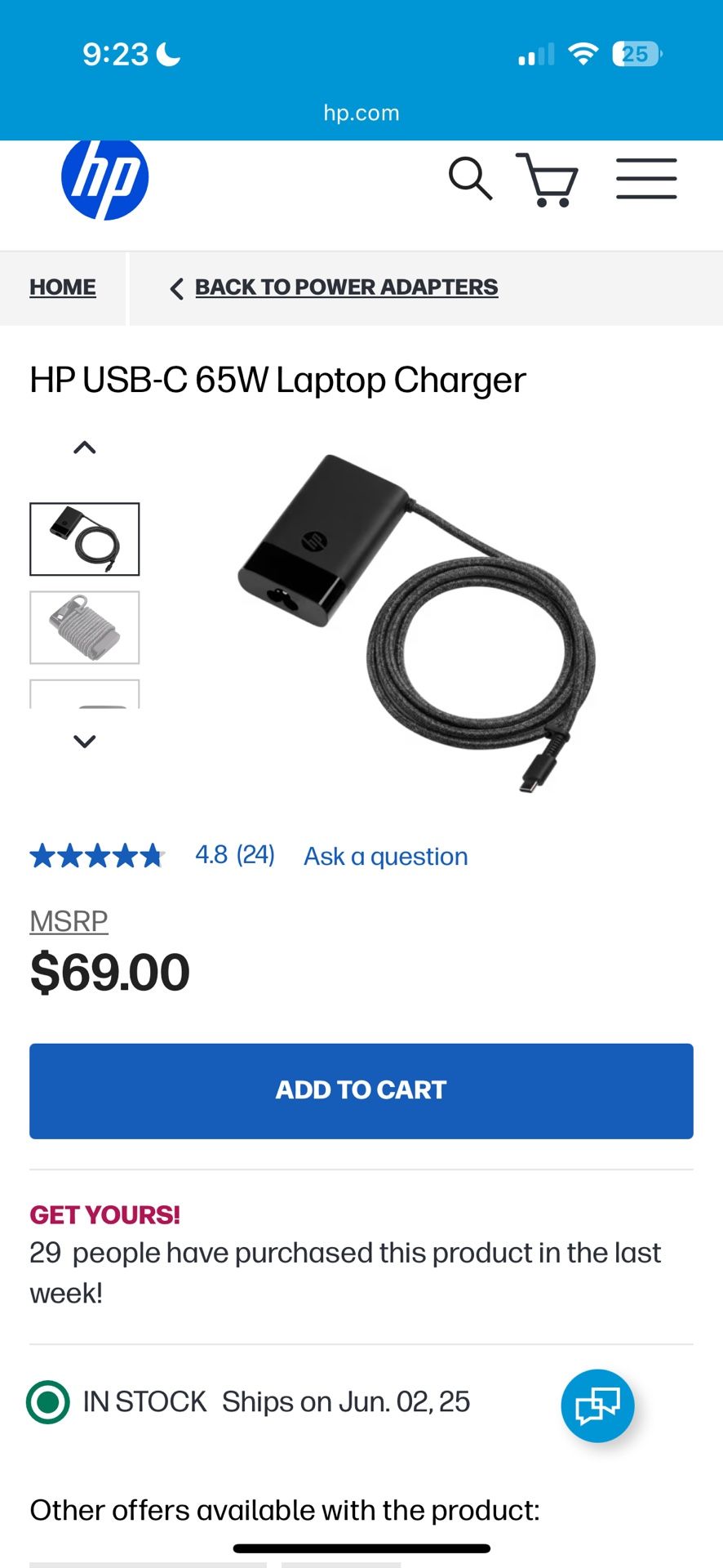 HP USB-C 65W Laptop Charger