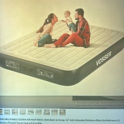 NEW INFLATABLE QUEEN AIR MATTRESS. With Built-In Pump, 13". Self Inflatable/Deflation Blow Up Mattress in 3 Minutes. Flocked Top Air bed w/Carry Bag