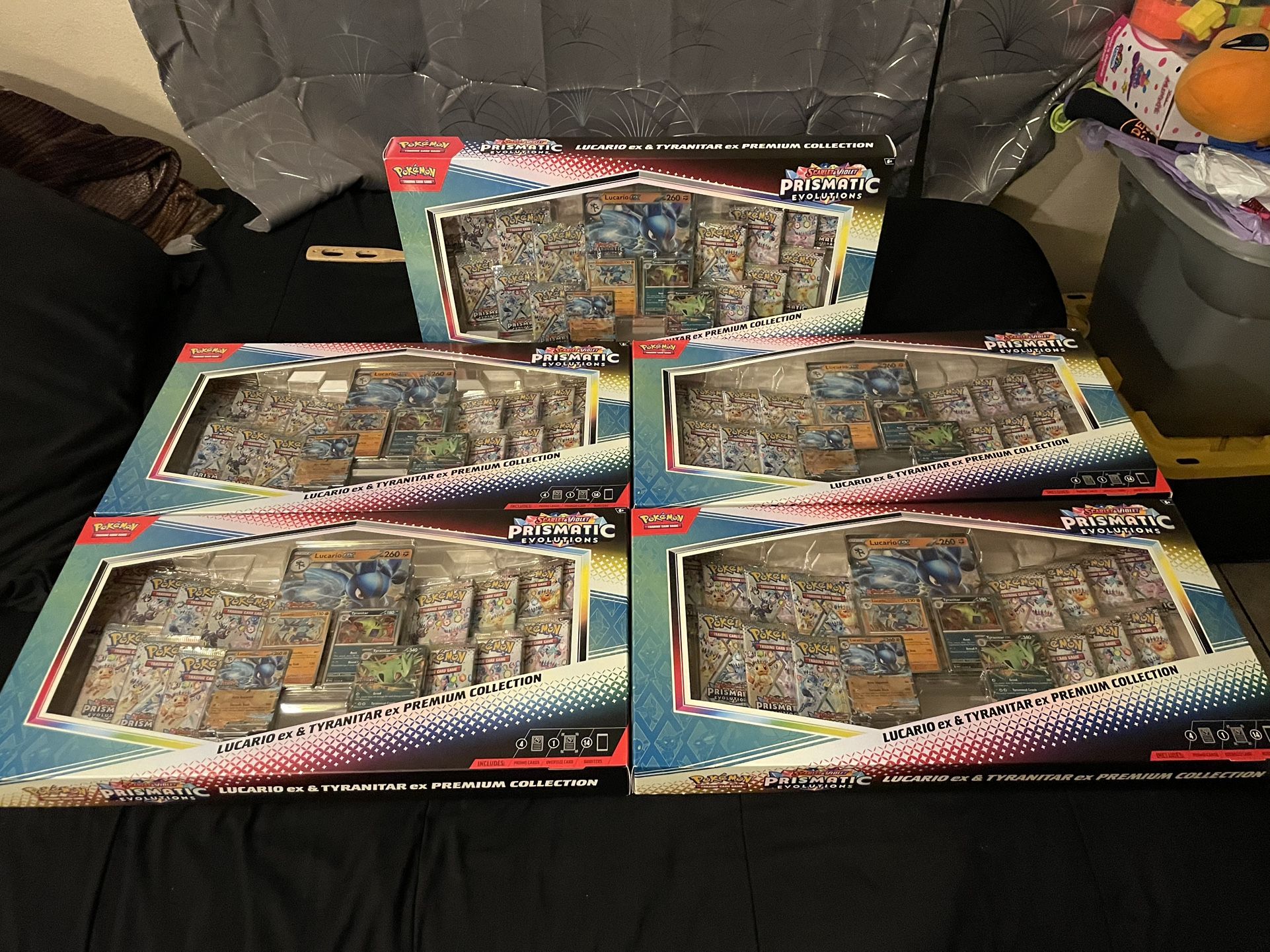 Pokemon Prismatic Evolutions Lucario Ex Tyranitar Ex Premium Collection Lot of 5