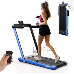 Brand new in a sealed box 2 in 1 Dual Display Screen Treadmill Jogging Machine W/APP Control Blue