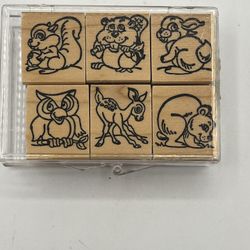 Stampin Up! Set Of 6 Wood Mounted Animal Rubber Stamps