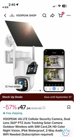 VOOPEAK 4G LTE Cellular Solar Security Camera (Dual Lens, 360° PTZ Auto Tracking, White Edition)