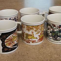 8 CHINESE TEACUPS AND SMALL GINGER JAR