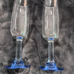 Blue Tint Crystal Champagne Flutes