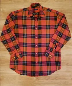 JEFF ROSE Men's Plaid Checkered Blue Orange Dress Shirt