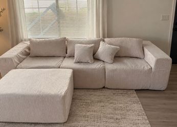 Cream Boneless Cloud Sectional + Ottoman