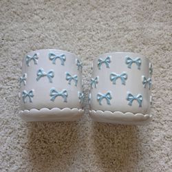 Blue Bow Floral Pots (Set Of 2) (Small)