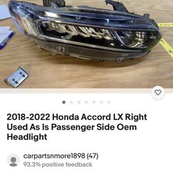 2018-2022 Honda Accord LX Used Right Passenger Oem Used Headlight