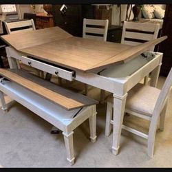 Storage Bench & 4 Chairs And Two Tone Finish Lift Top Storage Table✅ Brand New 💥