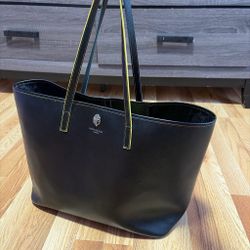 Kurt Geiger Black Tote with Neon Yellow Trim and Dual Straps