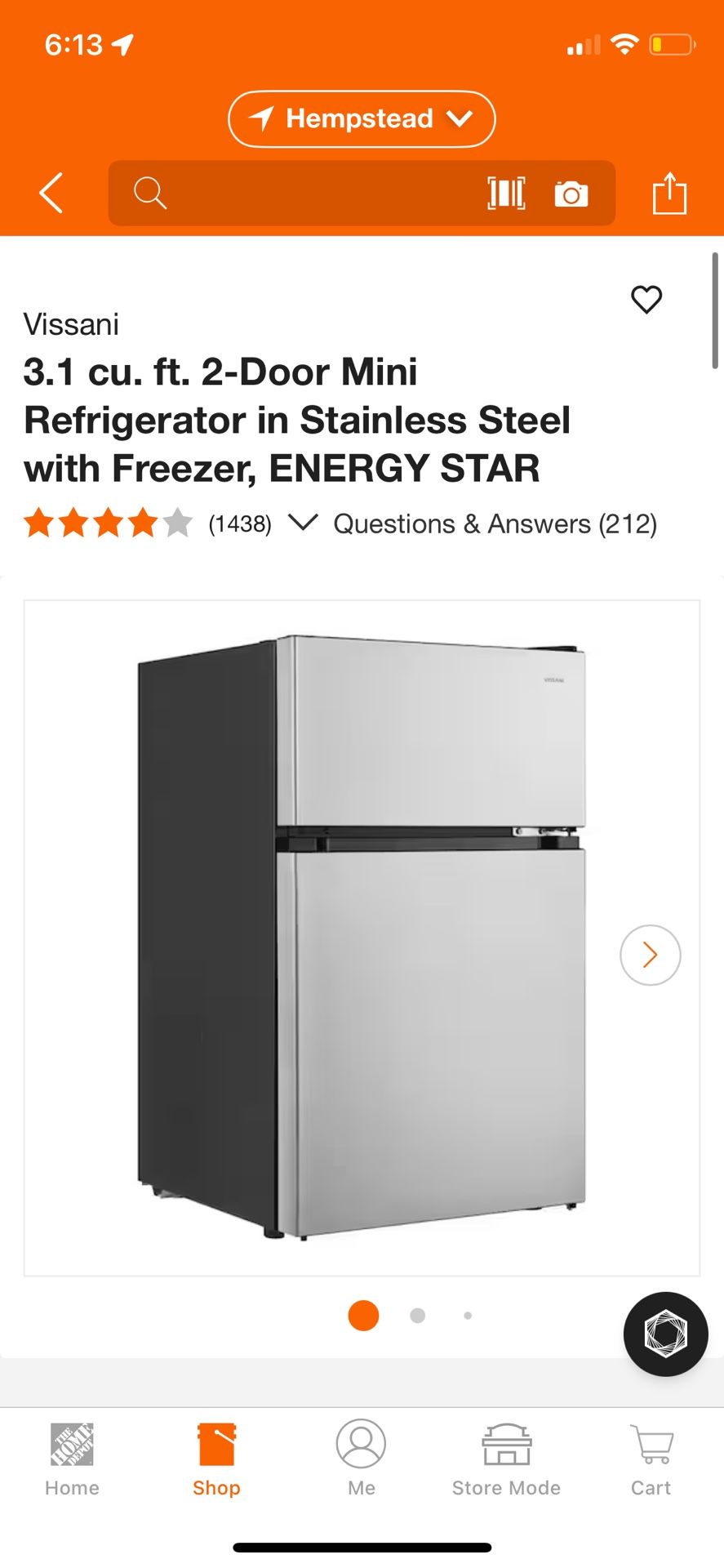 Vissani 3.1 cu. ft. 2-Door Mini Refrigerator in Stainless Steel with Freezer, ENERGY STAR