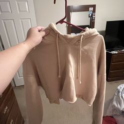 Hollister Cropped Tan Sweatshirt (Size L)