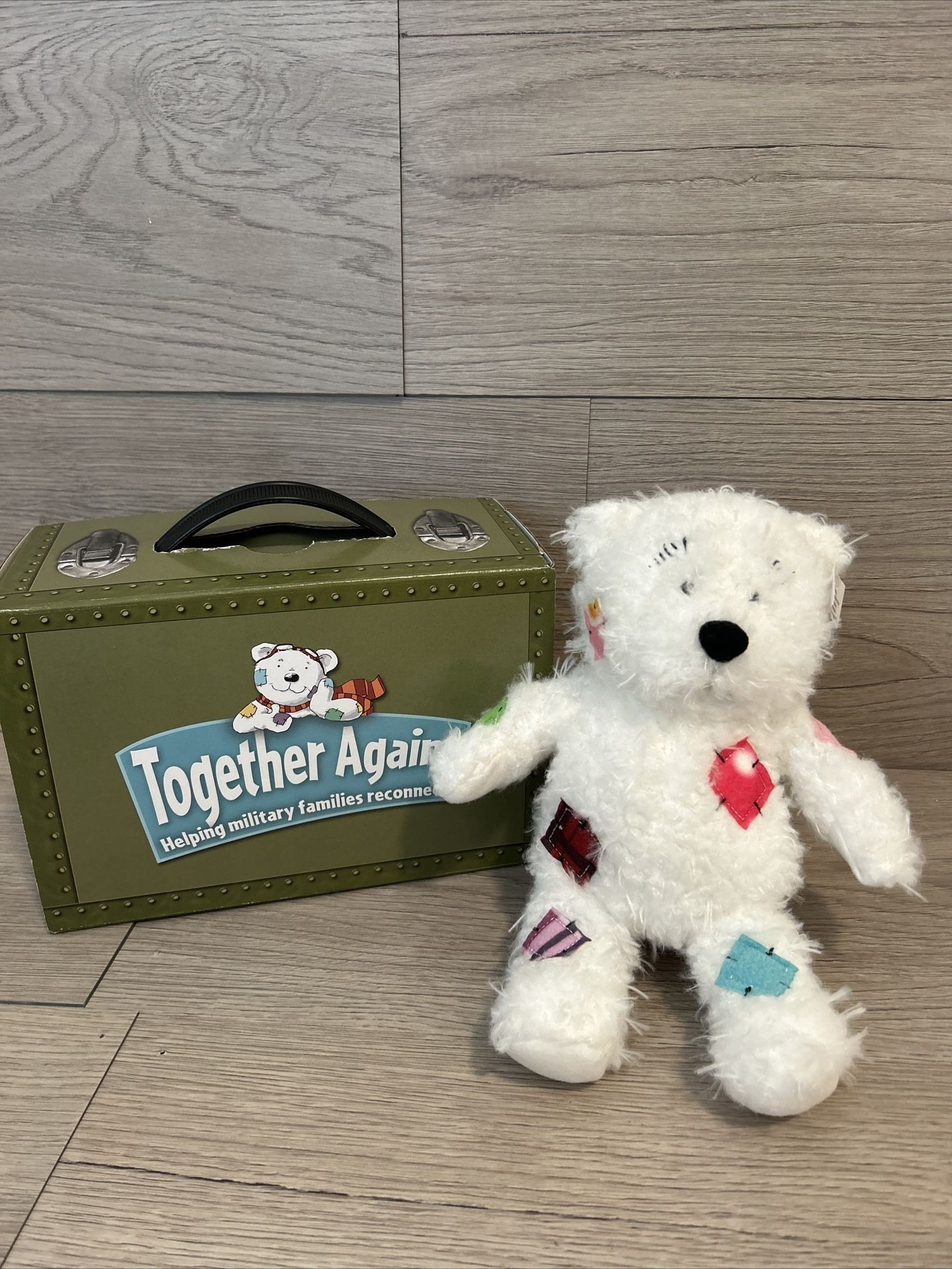 Comfort Crew Cuzzie White Teddy Bear with Together Again Kit Military Kids 10”