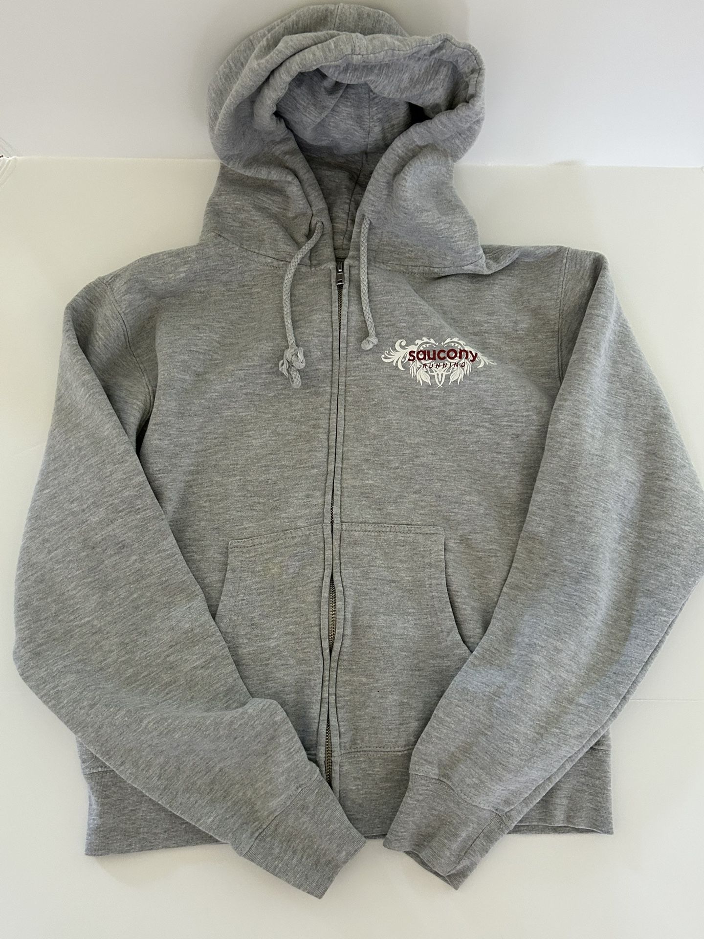 Saucony Running Zipper Up Hoodie Sweatshirt Gray Color Unisex Large Cotton