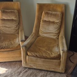 Vintage Hollywood Regency Style High Back Lounge Chairs 