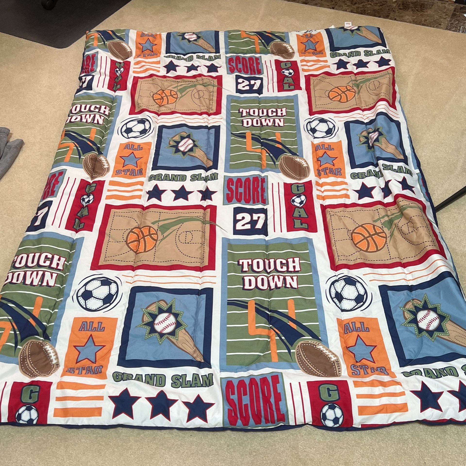 Sports Bedding - Comforter, Sheet Set (Brand New In Package), Wall Decor - Canvas Pictures And Valences In Package