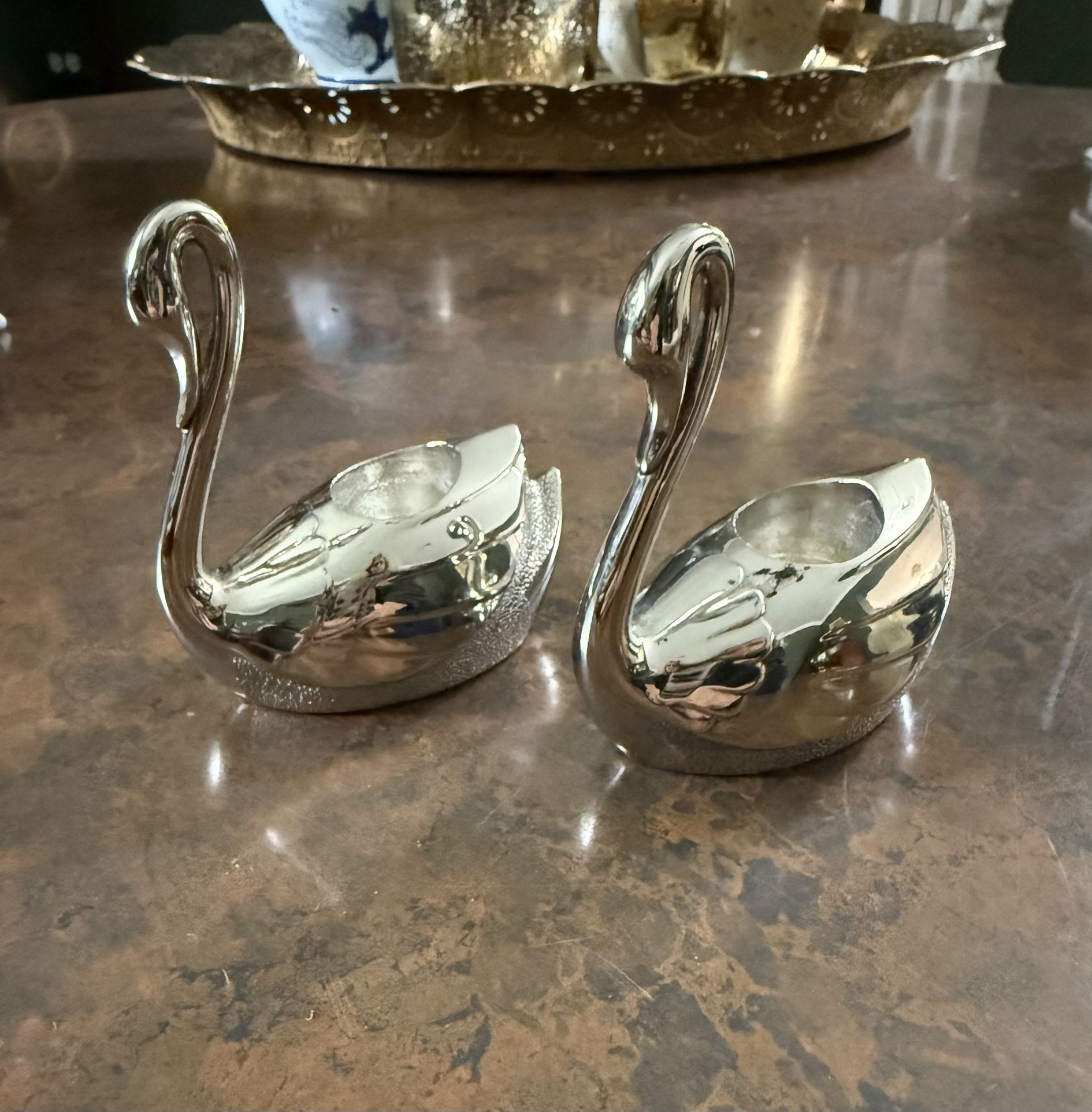 Vintage Silver Plated Swan Candle Holders