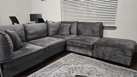 Gray Velvet Sectional Sofa