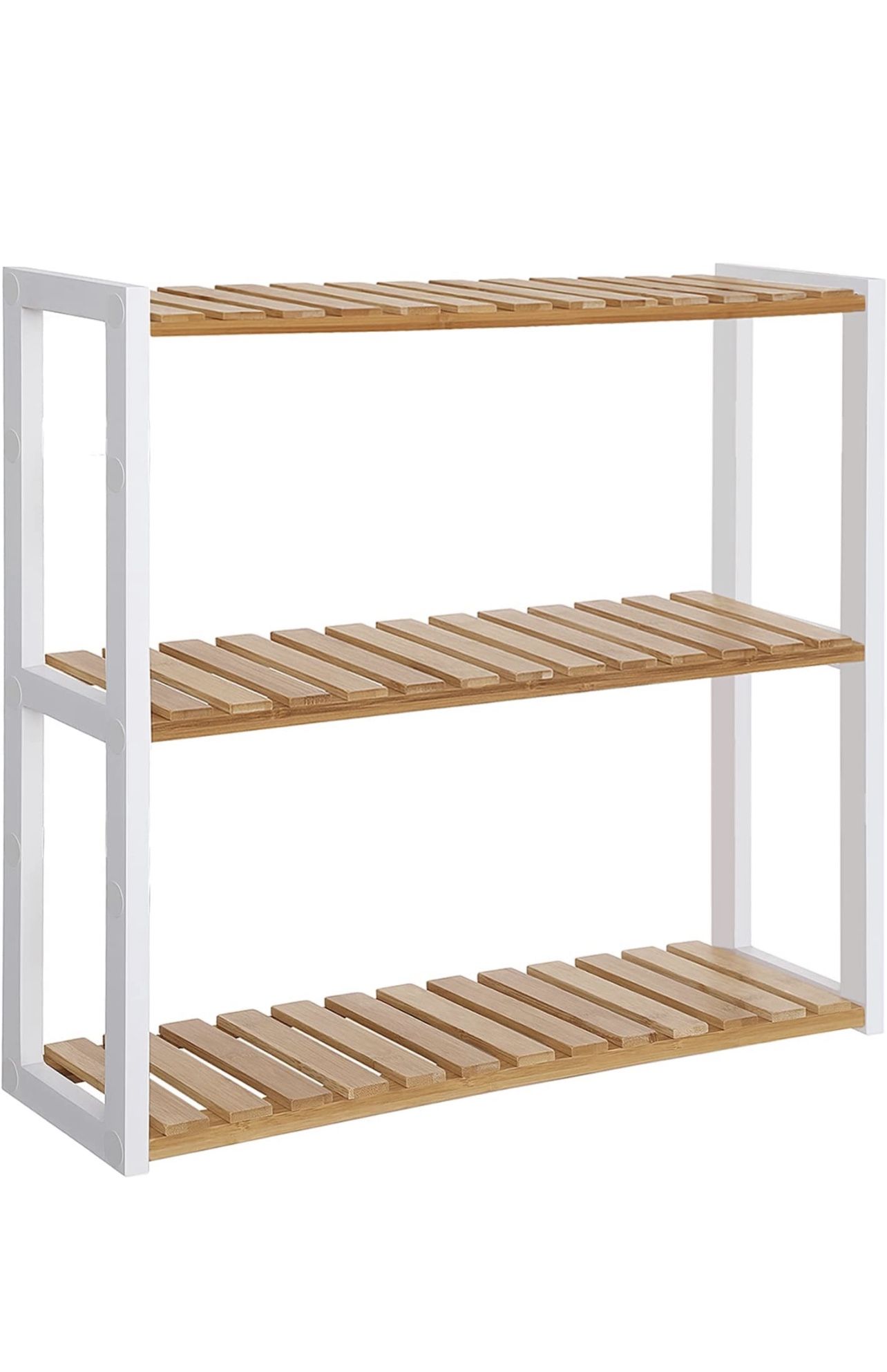 SONGMICS Bamboo Bathroom Shelf, 3-Tier Adjustable Plants Rack, Wall-Mounted or Stand, in The Living Room, Balcony, Kitchen, Natural and White UBCB13WN