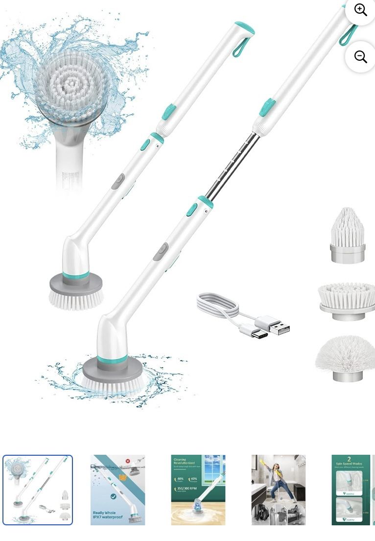 300/350 Rpm Electric Swivel Scrubber, IPX7 Fully Waterproof Cordless Shower Scrubber, Adjustable Arm from 18.5 to 49.2", up to 90 Minutes, Short and L