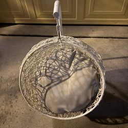 Sam's Pets NALA 23.5" Hanging Egg Cat Condo, White - Two Soft Cushions, Washable, Cozy, Wicker Design, Sturdy