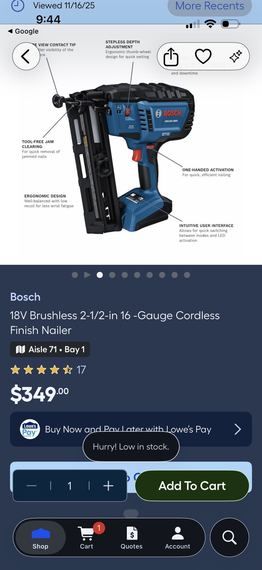 Bosch 16 -Gauge Cordless Finish Nailer