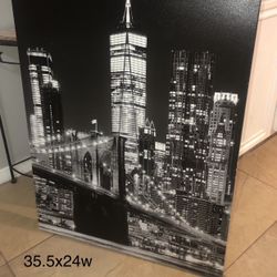 New York City Time Square/Brooklyn Bridge -Skyline Canvas Art-NEW-35.5x24  