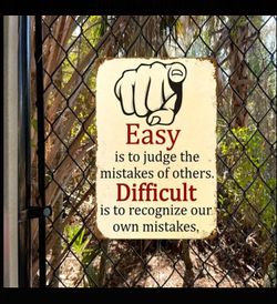 READY STOCK Inspirational Quote Metal Sign- Easy To Judge Others, Hard To Recognize Mistakes- Vintage Aluminum Wall Decor For Kitchen, Bar, Cafe, Farm