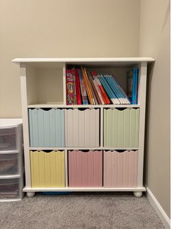 Solid Hardwood Bookshelf – Sturdy with 6 colorful drawers