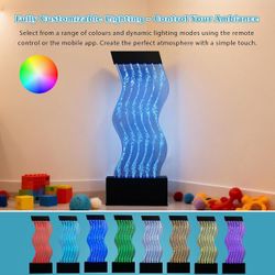19'' Wide x 48'' Tall S-Curved Bubble Wall Fountain with Color-Changing LED Lights, Water Feature for Home, Office, Sensory Room & Therapy – Safe, Low