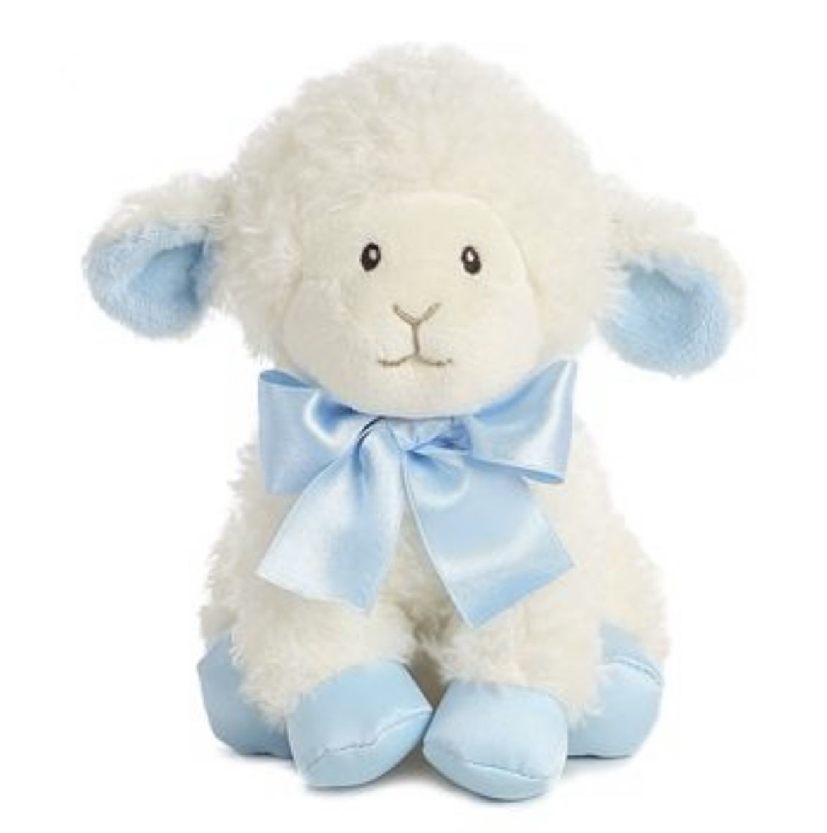 Aurora Baby Blessings White Blue Lamb Sheep 7" Plush Blue Bow