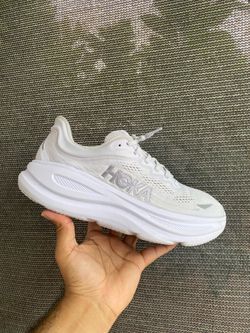 Hoka Bondi 9 Women's Road Running Shoes in Crisp White.