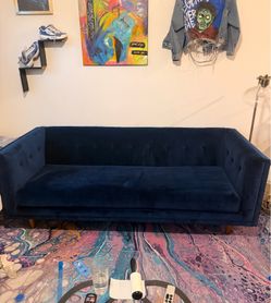 West Elm Bradford 82” Velvet Sofa – Ink Blue | Great Condition