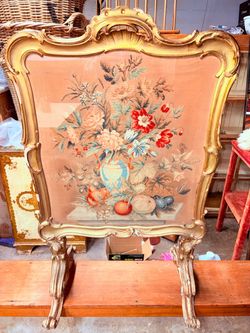 Antique French Needlepoint Screen